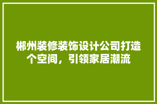 郴州装修装饰设计公司打造个空间，引领家居潮流
