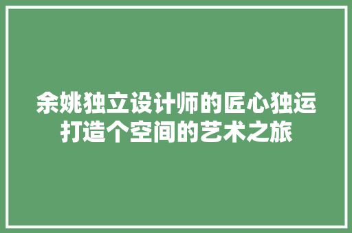 余姚独立设计师的匠心独运打造个空间的艺术之旅