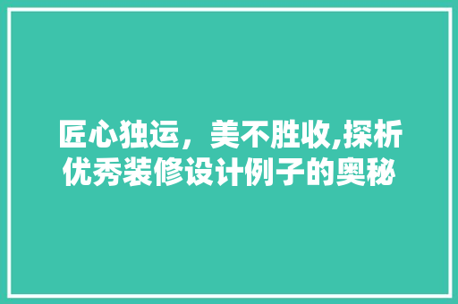 匠心独运，美不胜收,探析优秀装修设计例子的奥秘