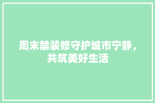 周末禁装修守护城市宁静，共筑美好生活