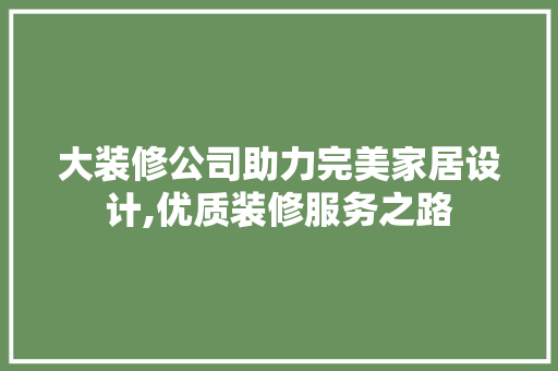 大装修公司助力完美家居设计,优质装修服务之路
