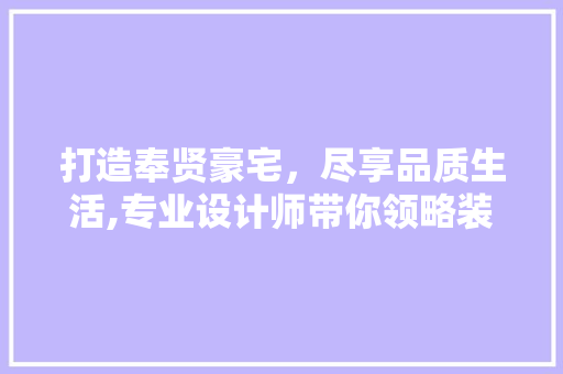 打造奉贤豪宅，尽享品质生活,专业设计师带你领略装修设计之路 卧室装修