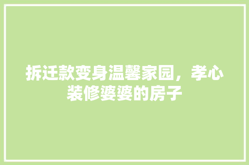 拆迁款变身温馨家园，孝心装修婆婆的房子