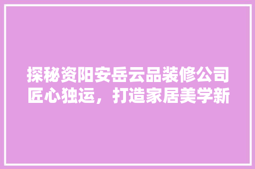 探秘资阳安岳云品装修公司匠心独运，打造家居美学新标杆