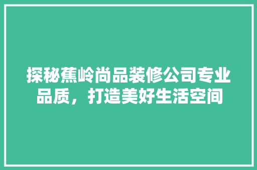 探秘蕉岭尚品装修公司专业品质，打造美好生活空间