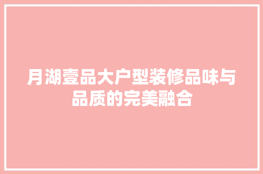 月湖壹品大户型装修品味与品质的完美融合