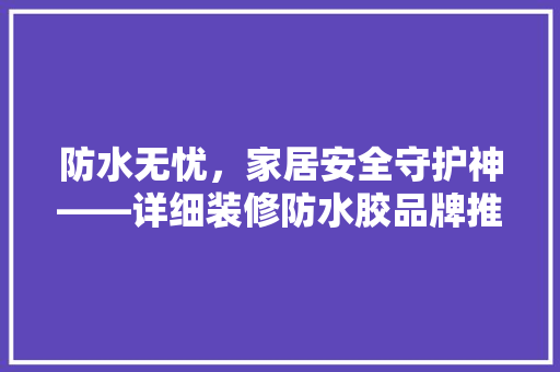 防水无忧，家居安全守护神——详细装修防水胶品牌推荐