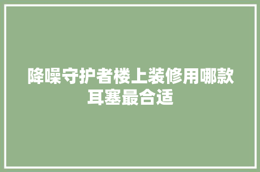 降噪守护者楼上装修用哪款耳塞最合适