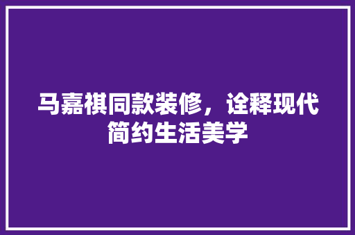 马嘉祺同款装修，诠释现代简约生活美学