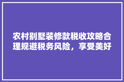 农村别墅装修款税收攻略合理规避税务风险，享受美好家居生活