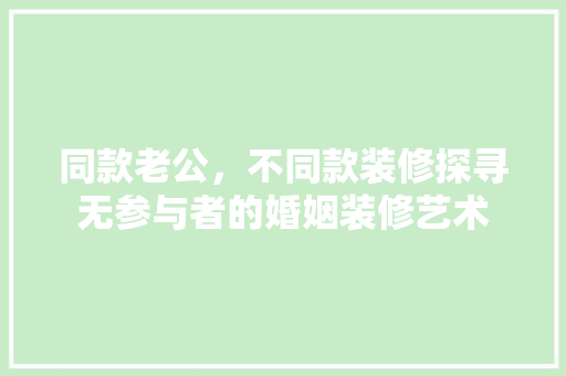同款老公，不同款装修探寻无参与者的婚姻装修艺术