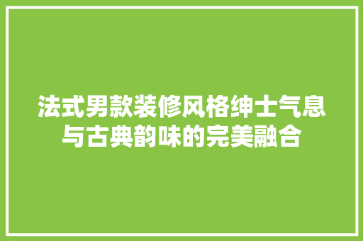 法式男款装修风格绅士气息与古典韵味的完美融合