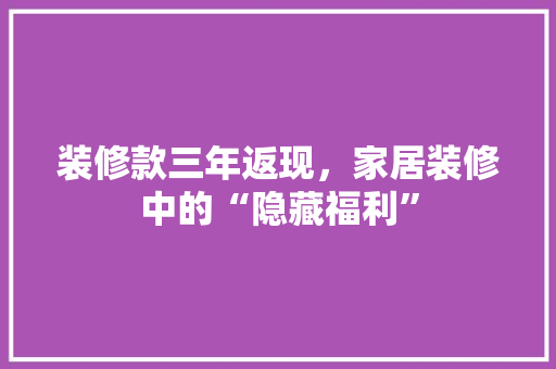 装修款三年返现，家居装修中的“隐藏福利”