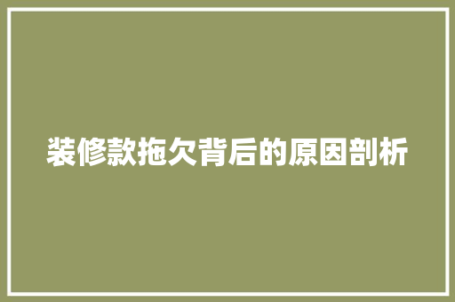 装修款拖欠背后的原因剖析