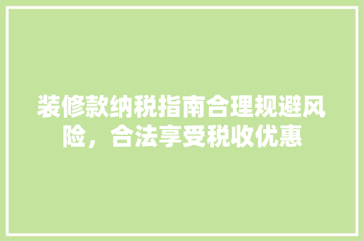 装修款纳税指南合理规避风险，合法享受税收优惠