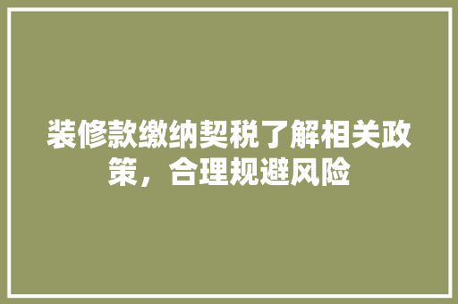 装修款缴纳契税了解相关政策，合理规避风险