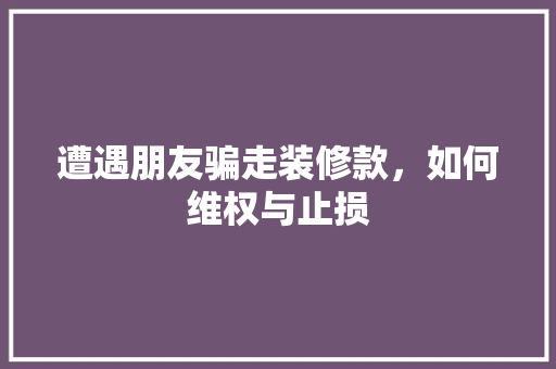 遭遇朋友骗走装修款，如何维权与止损