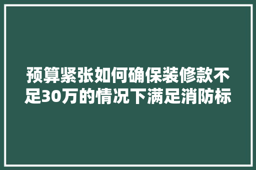 预算紧张如何确保装修款不足30万的情况下满足消防标准