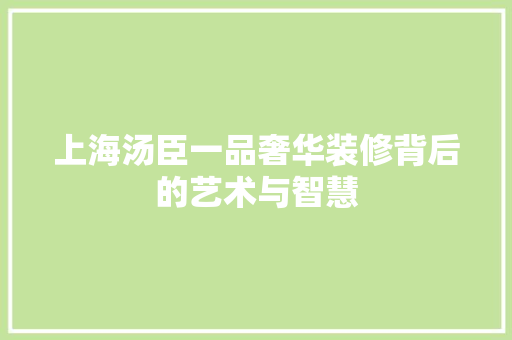 上海汤臣一品奢华装修背后的艺术与智慧