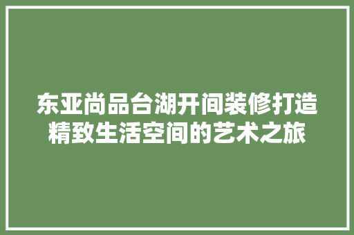 东亚尚品台湖开间装修打造精致生活空间的艺术之旅
