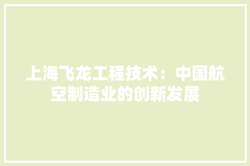 上海飞龙工程技术：中国航空制造业的创新发展 家居装修