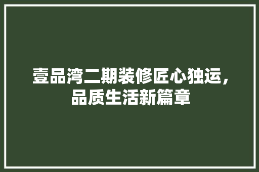 壹品湾二期装修匠心独运，品质生活新篇章
