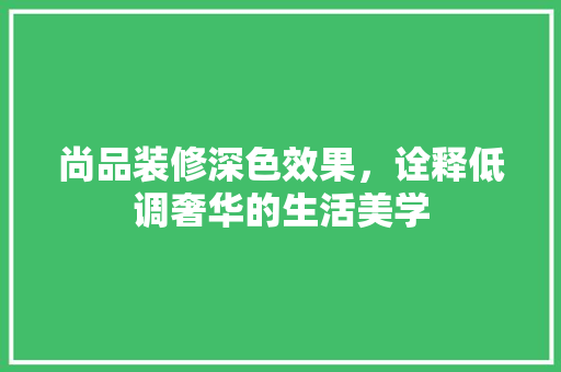 尚品装修深色效果，诠释低调奢华的生活美学 现代风格装饰