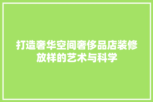 打造奢华空间奢侈品店装修放样的艺术与科学