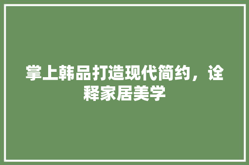 掌上韩品打造现代简约，诠释家居美学
