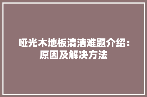 哑光木地板清洁难题介绍：原因及解决方法