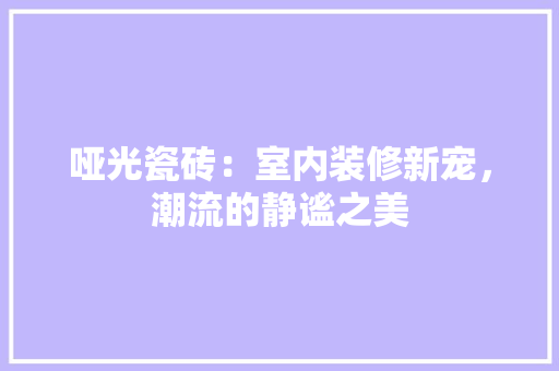 哑光瓷砖：室内装修新宠，潮流的静谧之美