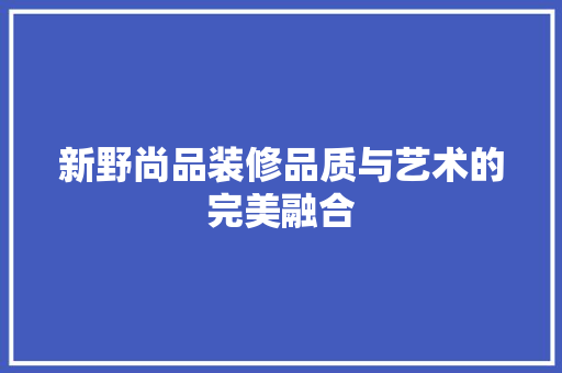 新野尚品装修品质与艺术的完美融合