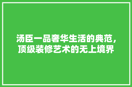 汤臣一品奢华生活的典范，顶级装修艺术的无上境界