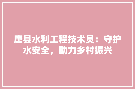 唐县水利工程技术员：守护水安全，助力乡村振兴