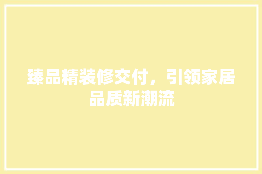 臻品精装修交付，引领家居品质新潮流