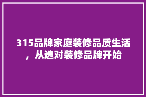 315品牌家庭装修品质生活，从选对装修品牌开始