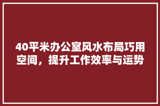 40平米办公室风水布局巧用空间，提升工作效率与运势