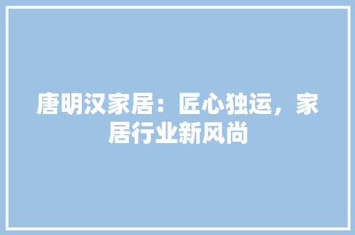 唐明汉家居：匠心独运，家居行业新风尚 卧室装修