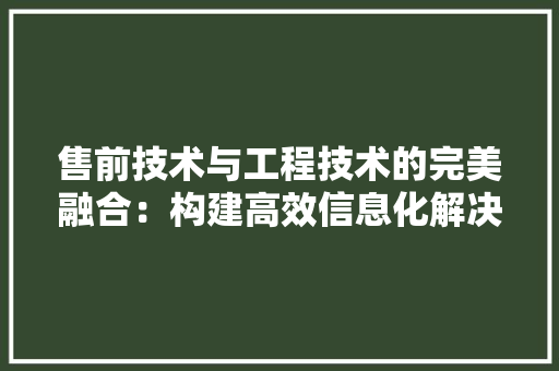 售前技术与工程技术的完美融合：构建高效信息化解决方法