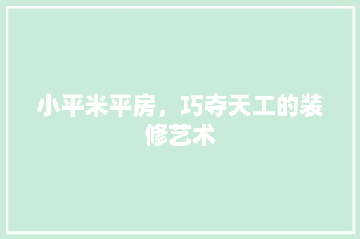 小平米平房，巧夺天工的装修艺术