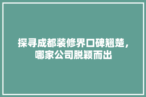 探寻成都装修界口碑翘楚，哪家公司脱颖而出