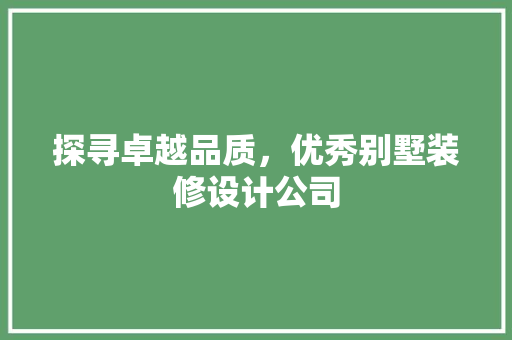探寻卓越品质，优秀别墅装修设计公司