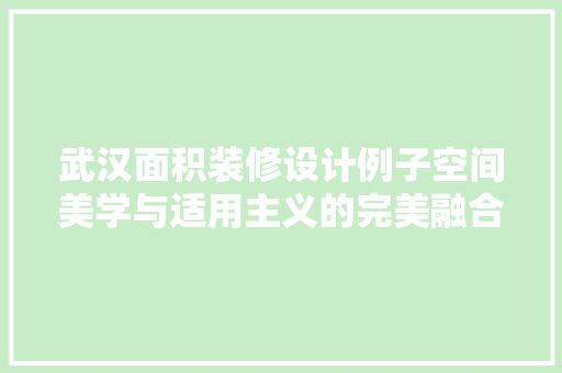 武汉面积装修设计例子空间美学与适用主义的完美融合