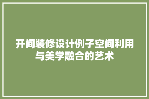开间装修设计例子空间利用与美学融合的艺术