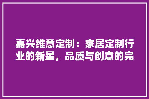 嘉兴维意定制：家居定制行业的新星，品质与创意的完美结合 卧室装修