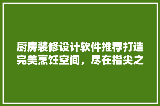 厨房装修设计软件推荐打造完美烹饪空间，尽在指尖之间
