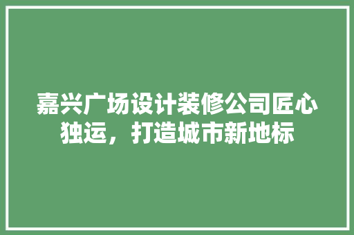 嘉兴广场设计装修公司匠心独运，打造城市新地标
