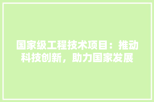 国家级工程技术项目：推动科技创新，助力国家发展