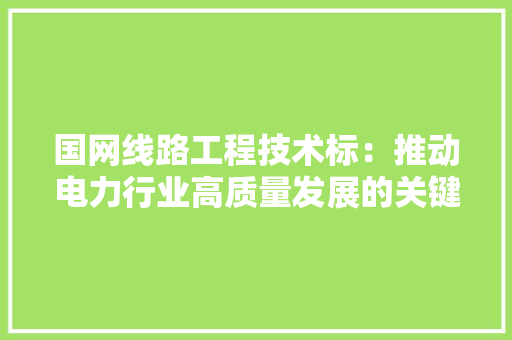 国网线路工程技术标：推动电力行业高质量发展的关键 现代风格装饰