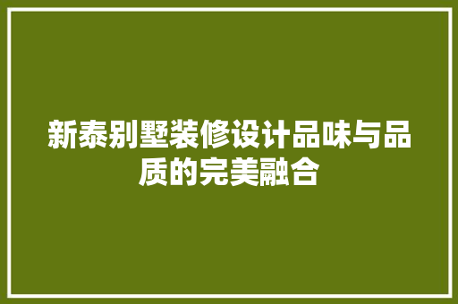新泰别墅装修设计品味与品质的完美融合